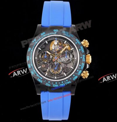 Rolex Skleleton Daytona Montoya Black Case Blue Strap Super Clone Watch